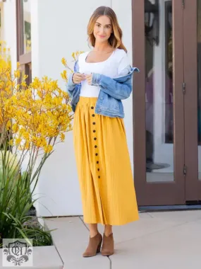 Simple Pleated Buttoned Midi Skirt