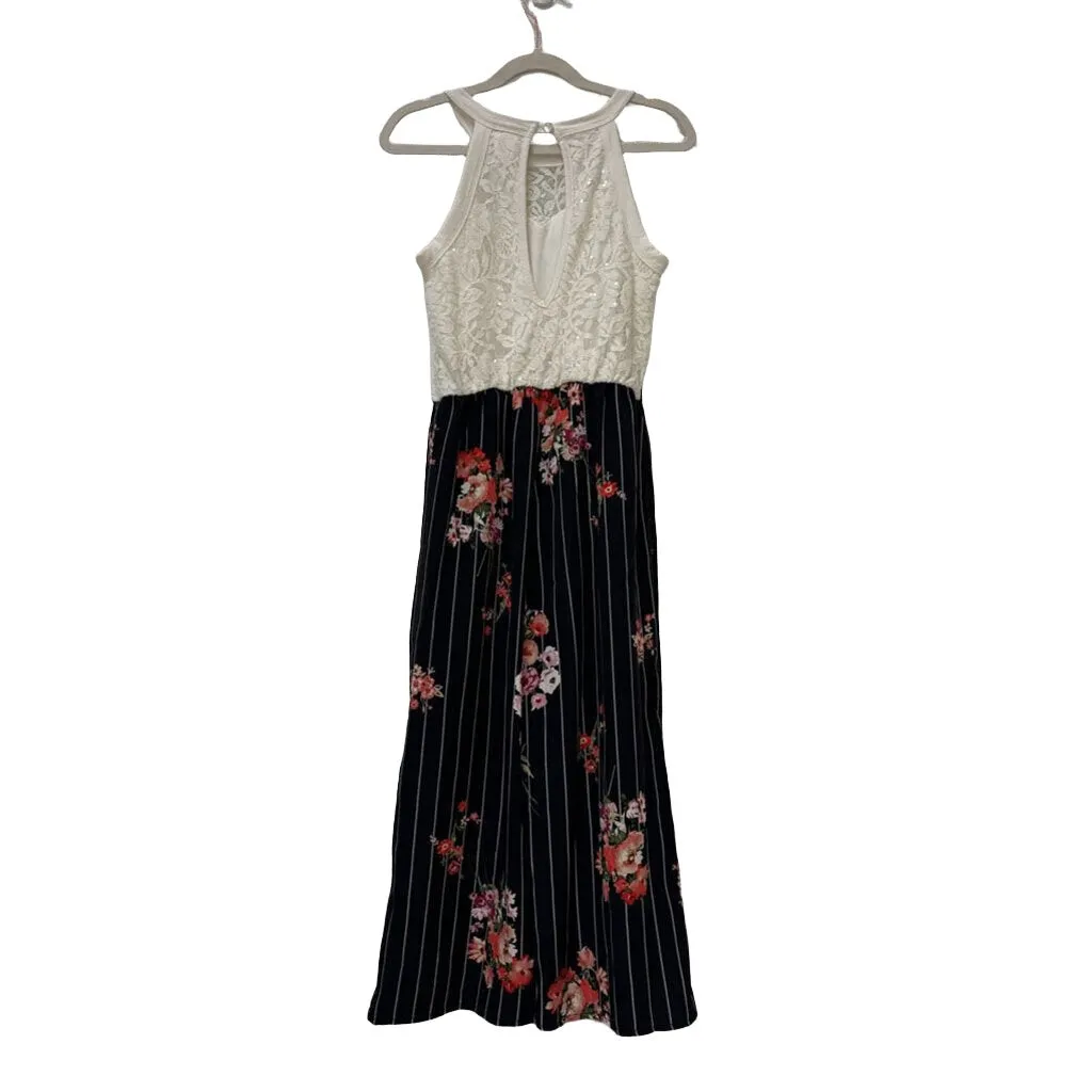 Sleeveless Jumpsuit w/Flowers, Lace Top