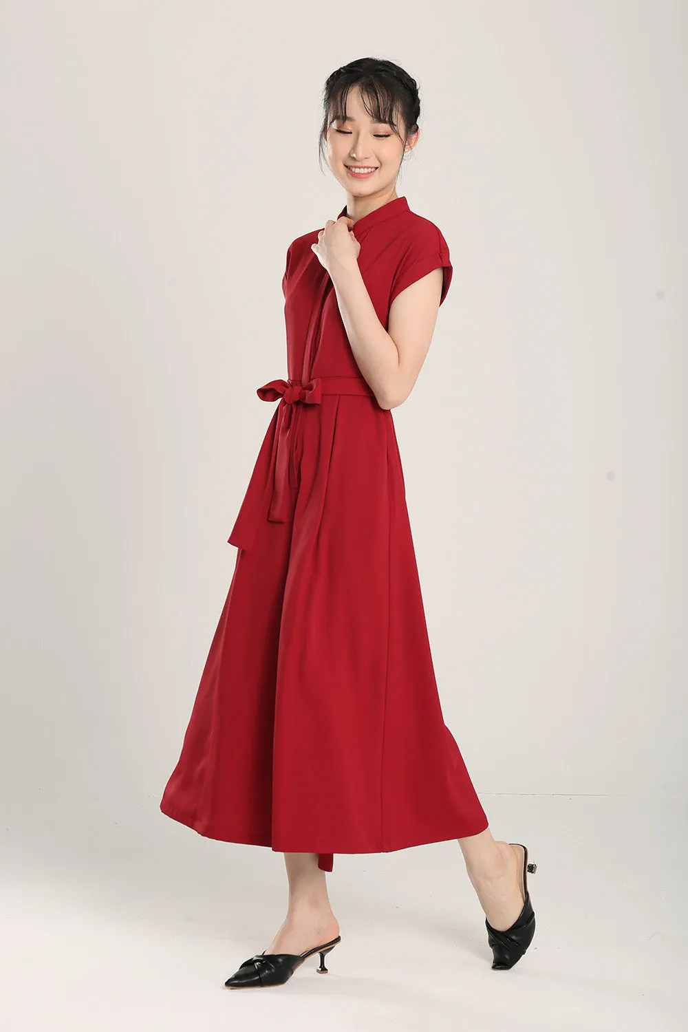 Sofina Sashed Jumpsuit in Red