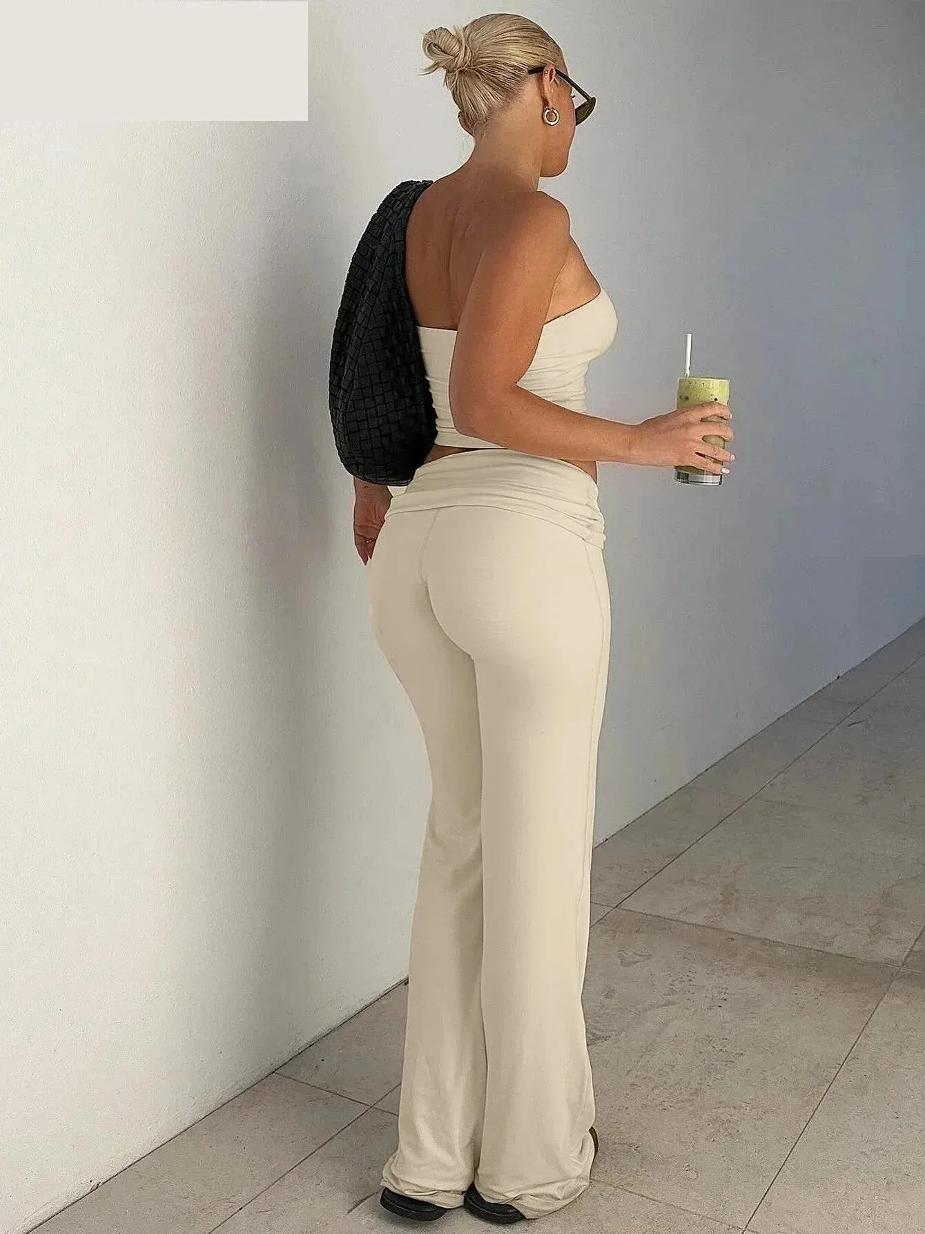 Sporty Flared Leggings Set with Strapless Tube Top