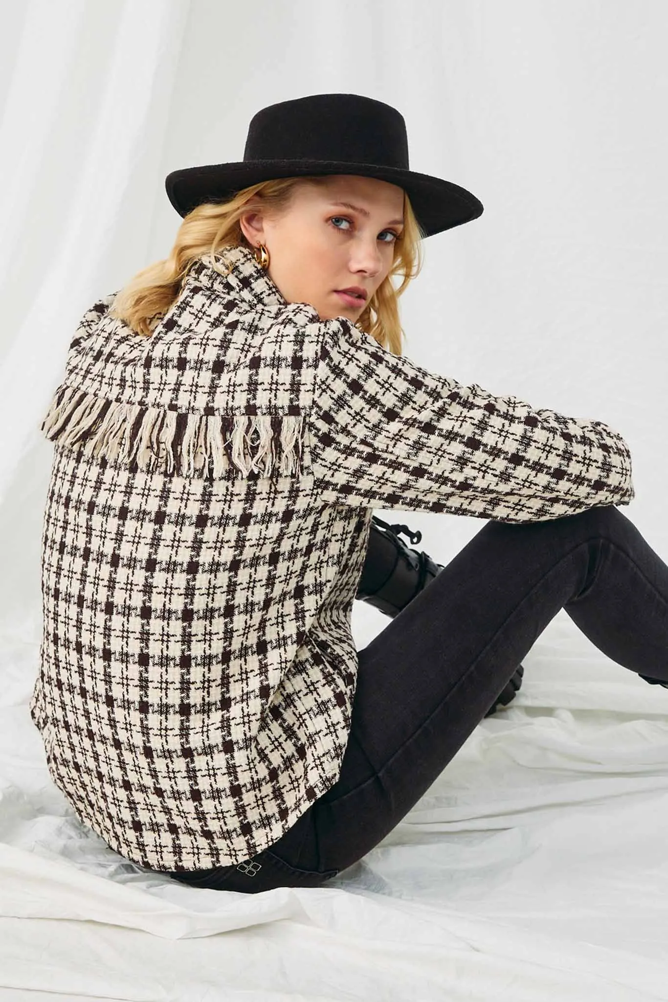 Textured Checker Side Pocket Shacket