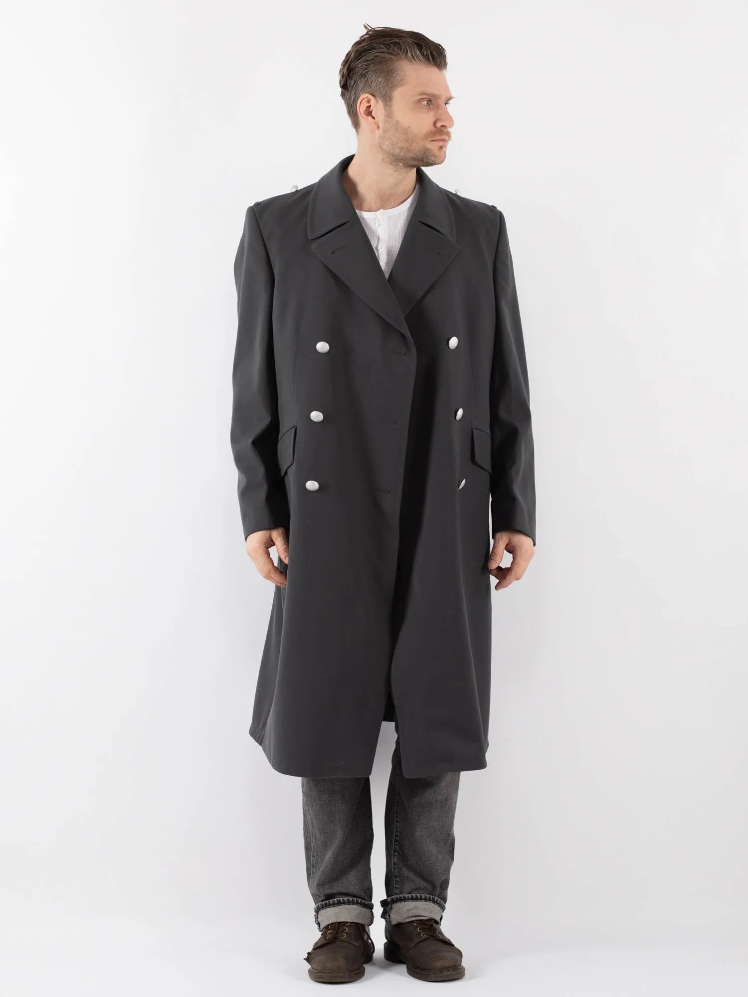 Vintage 70's Men Military Style Trench Coat in Gray