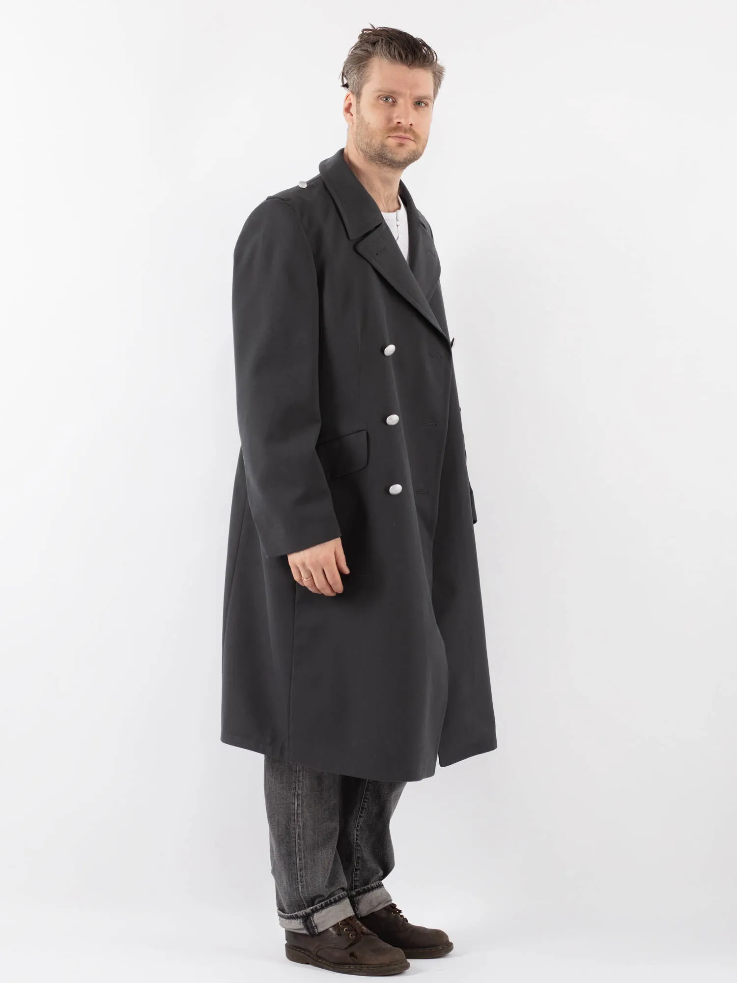 Vintage 70's Men Military Style Trench Coat in Gray