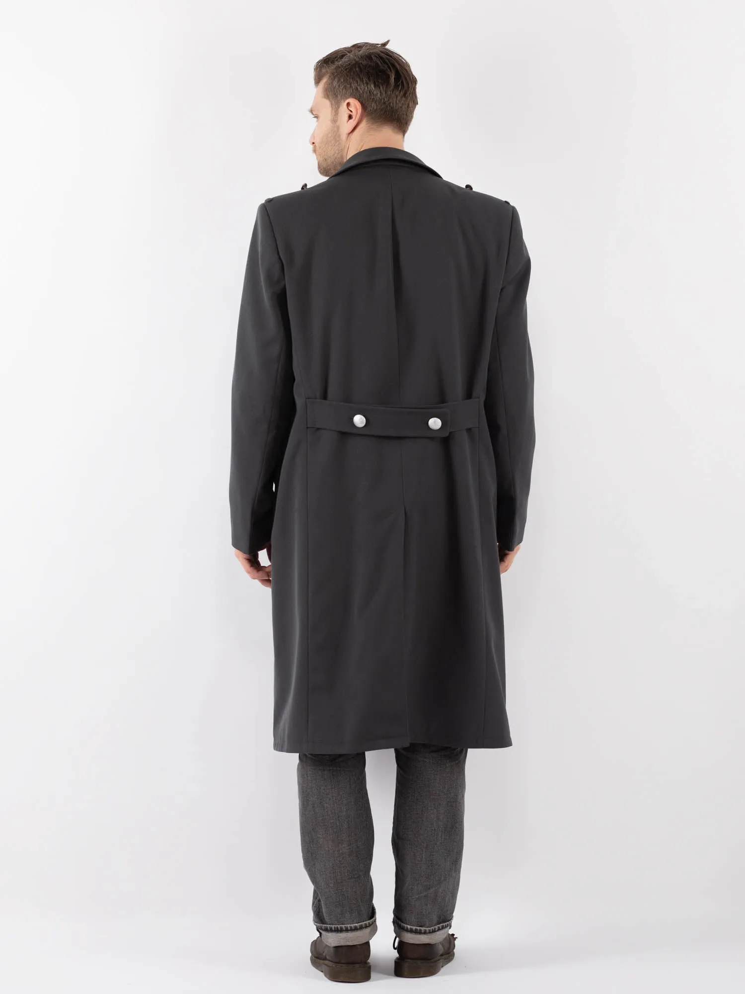 Vintage 70's Men Military Style Trench Coat in Gray