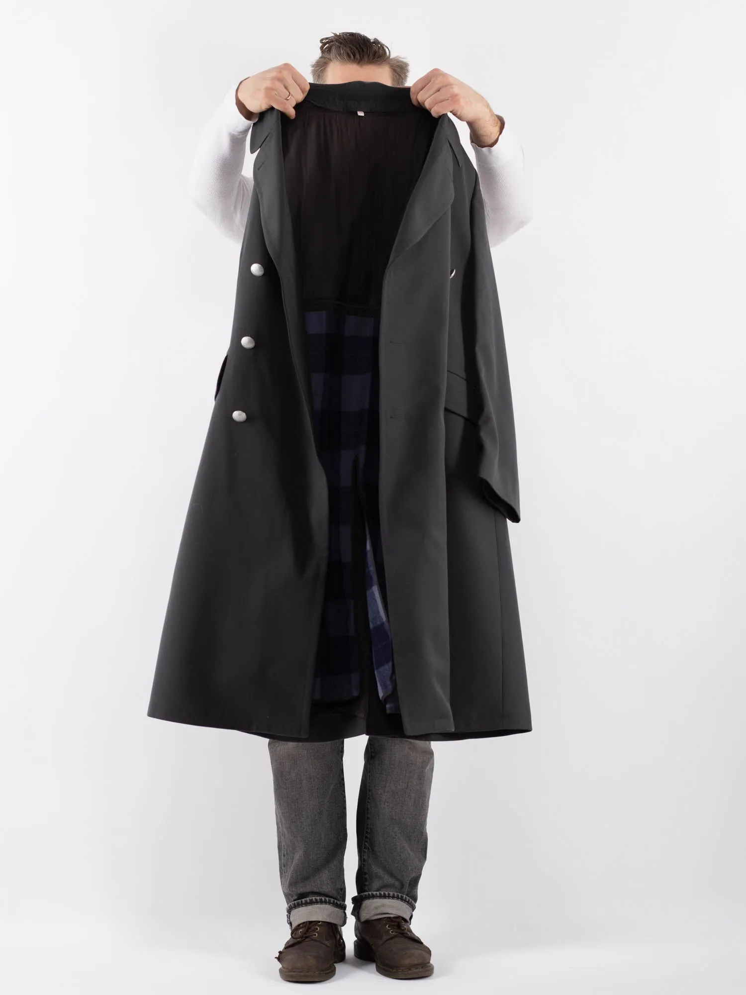 Vintage 70's Men Military Style Trench Coat in Gray