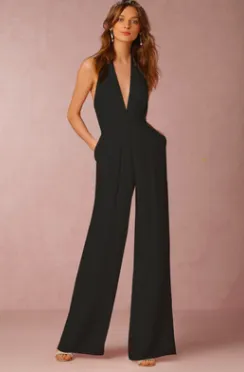 Women Jumpsuit Halter Casual Cotton-blend Sleeveless