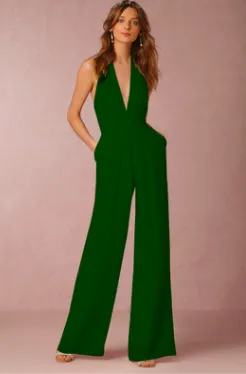 Women Jumpsuit Halter Casual Cotton-blend Sleeveless
