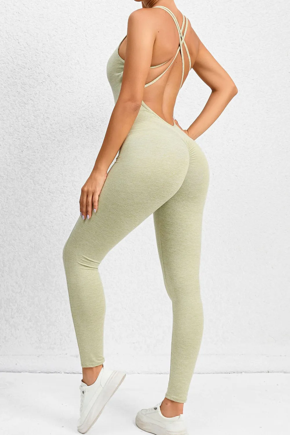 Yes You Can Crisscross Scoop Neck Sleeveless Active Jumpsuit